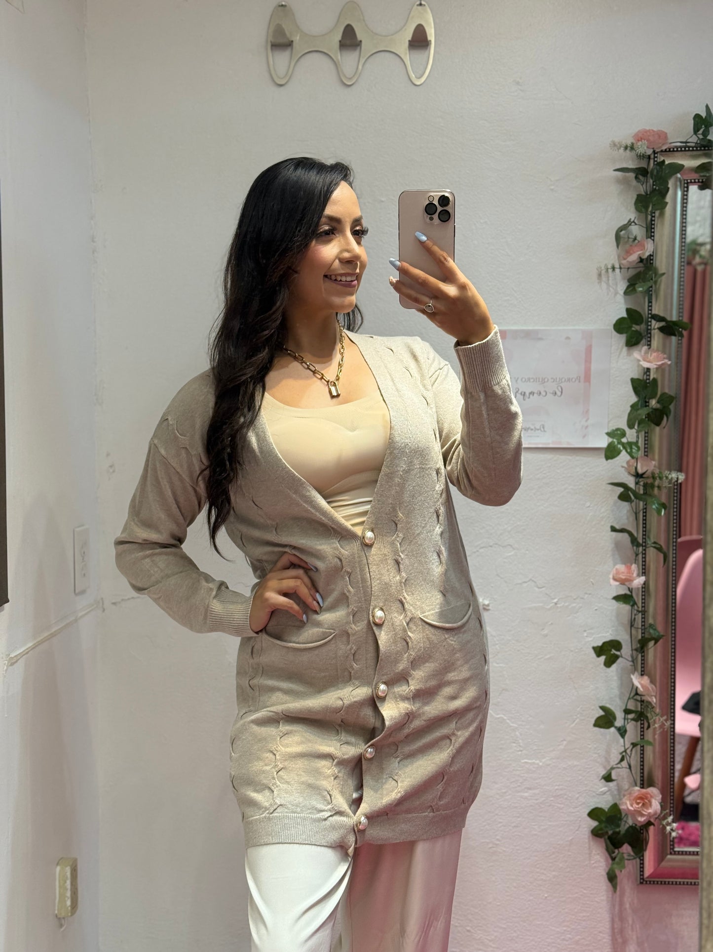 Suéter largo casual mujer con botones