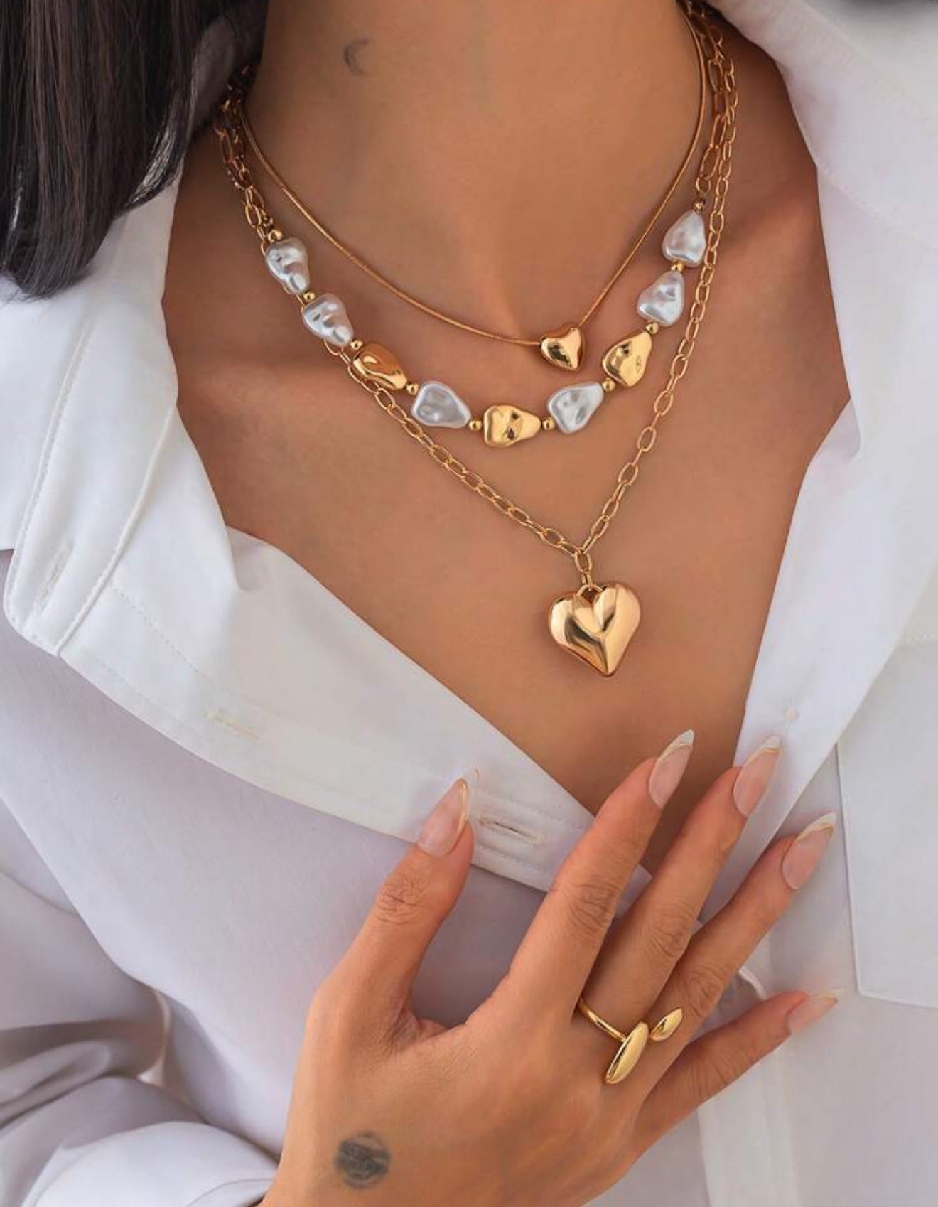Collar triple corazones