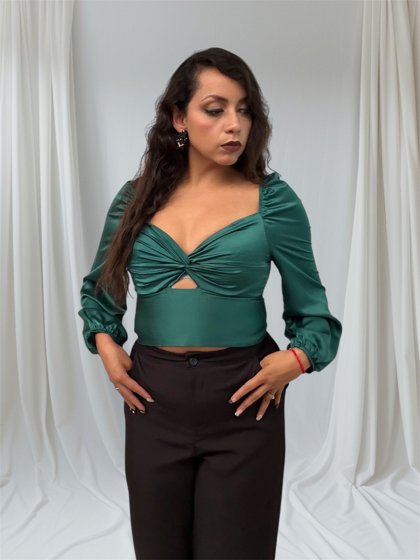 Blusa satín con cintas