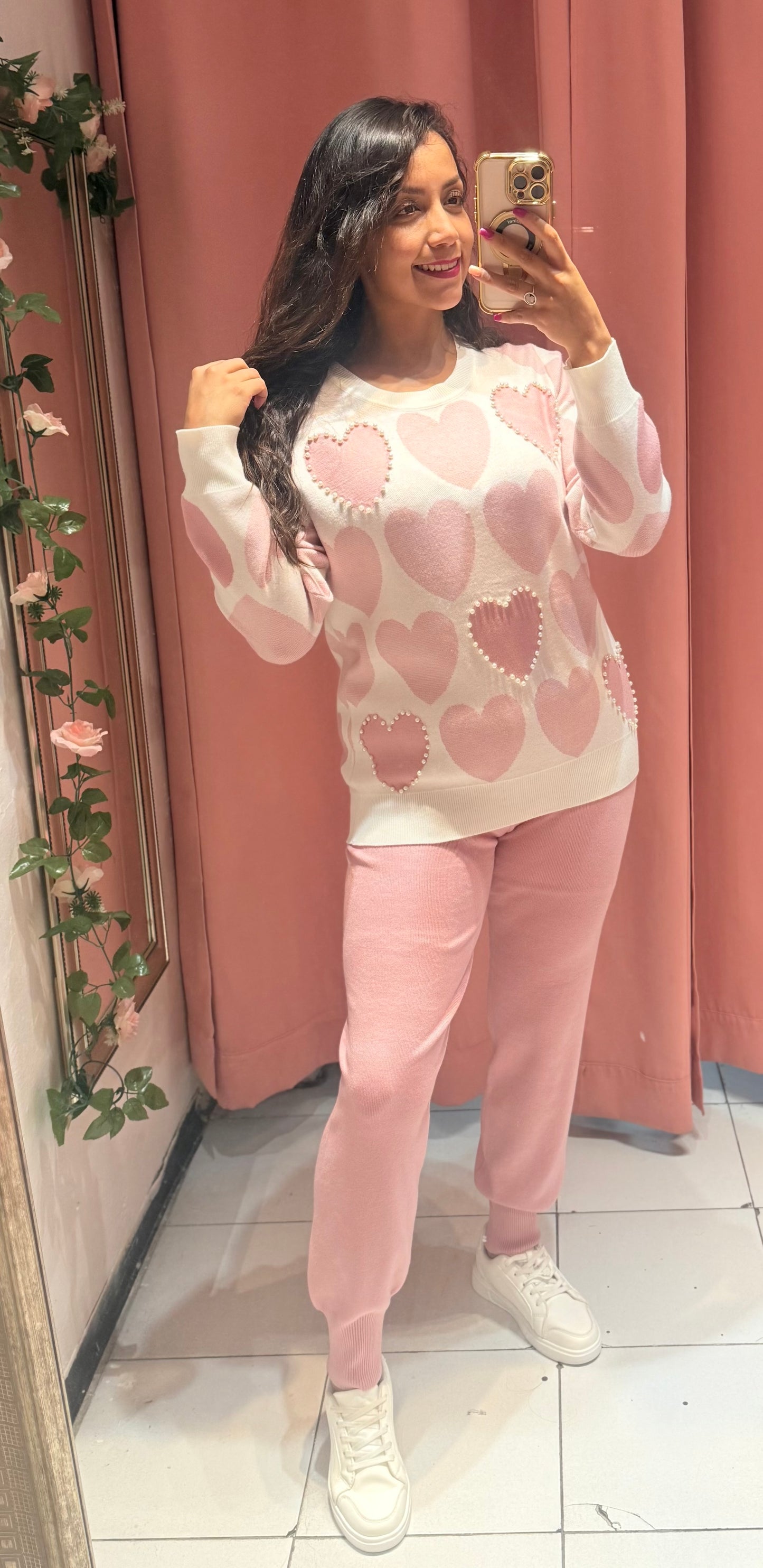 Conjunto corazones con perlas