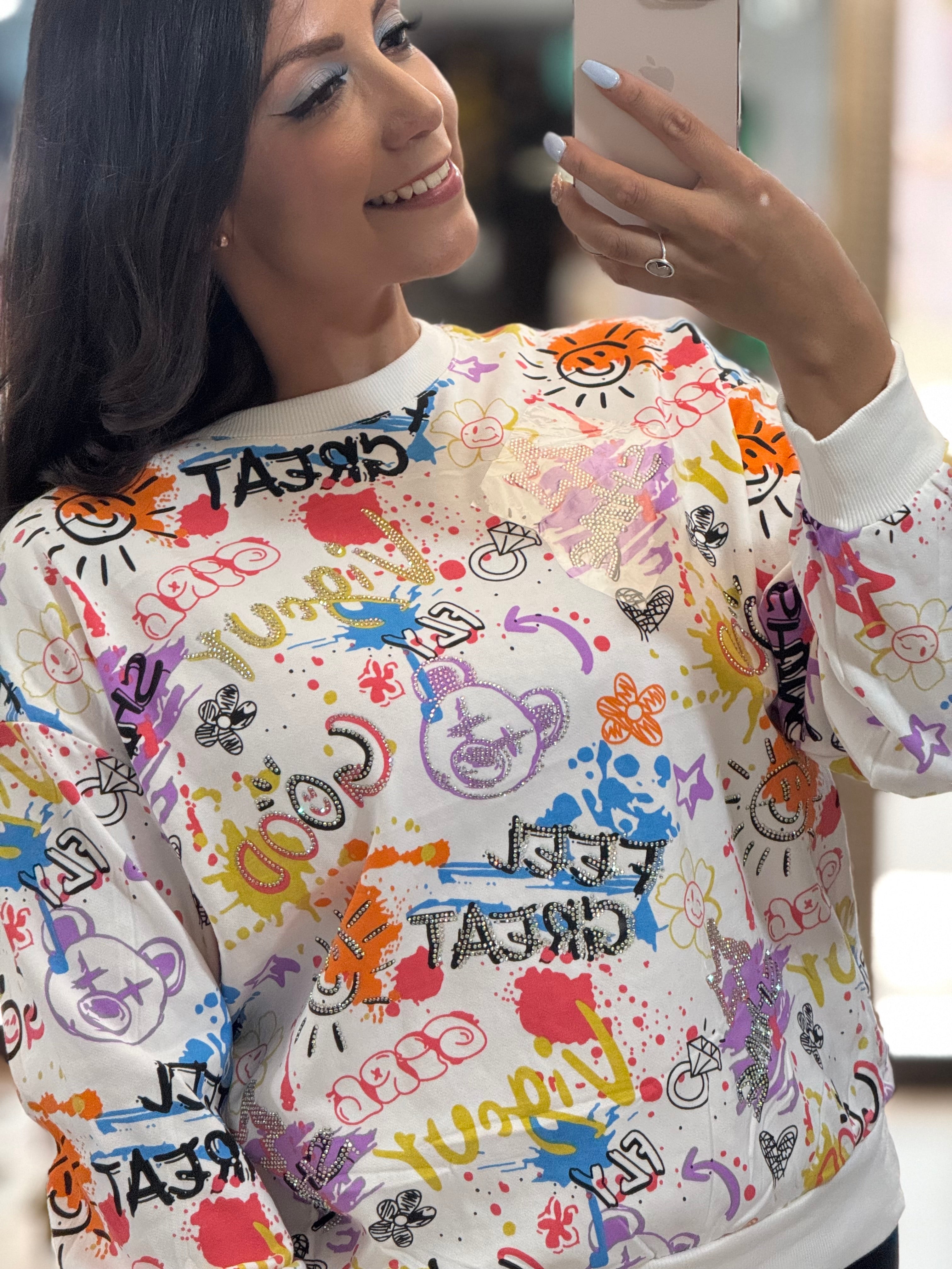 Sudadera estampada grafity colores y brillos