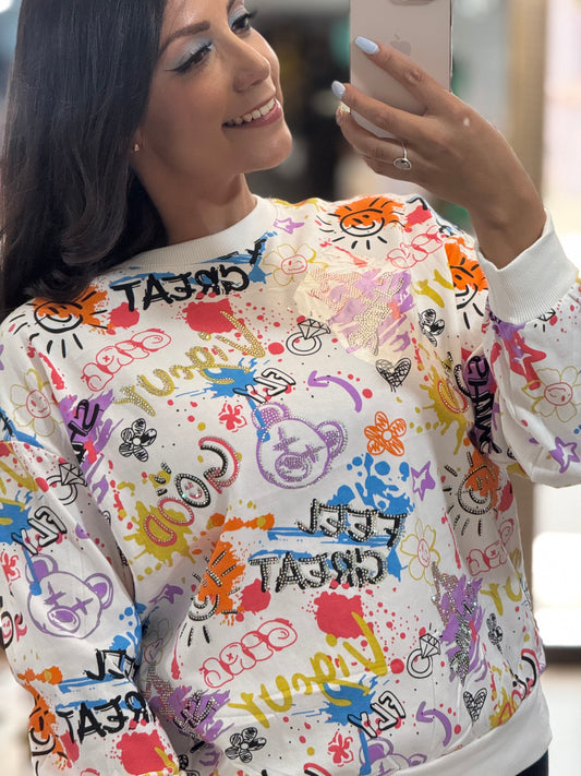 Sudadera estampada grafity colores y brillos