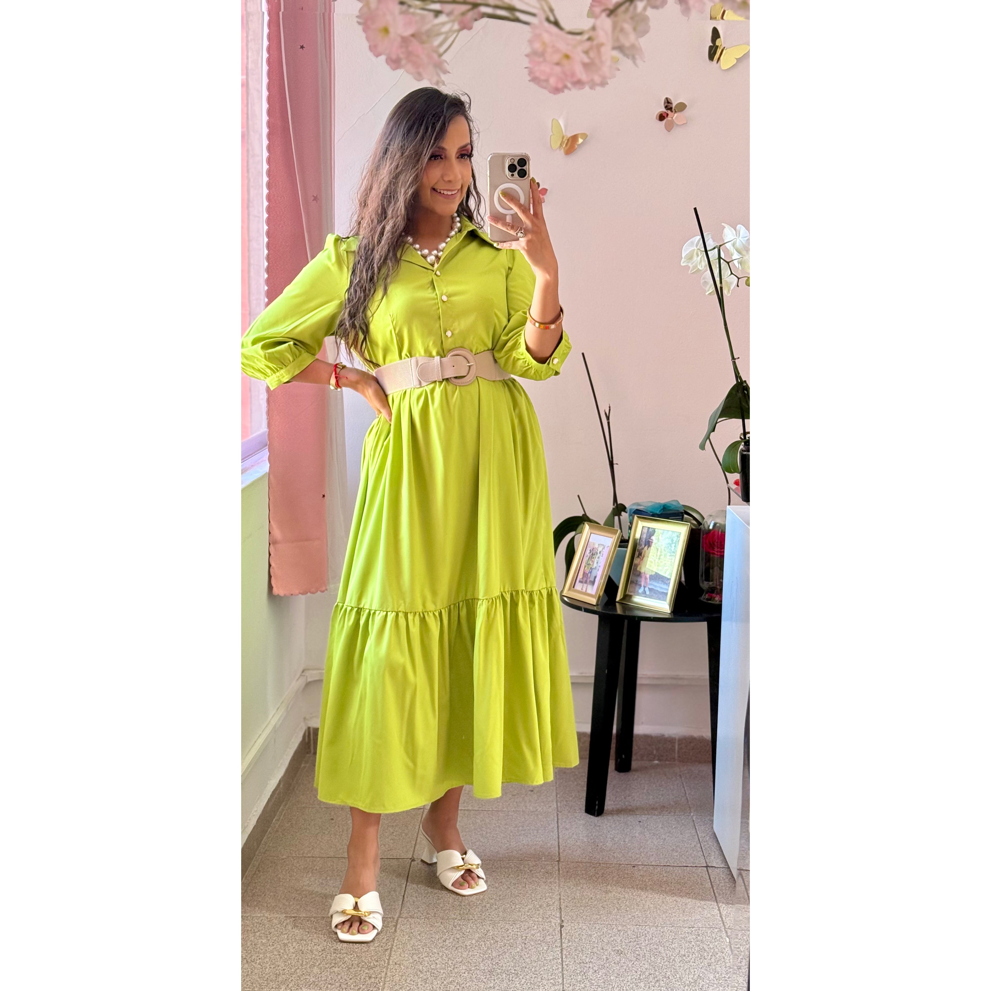 Vestido largo camisero manga 3/4