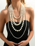 Collar cascada con perlas plateado