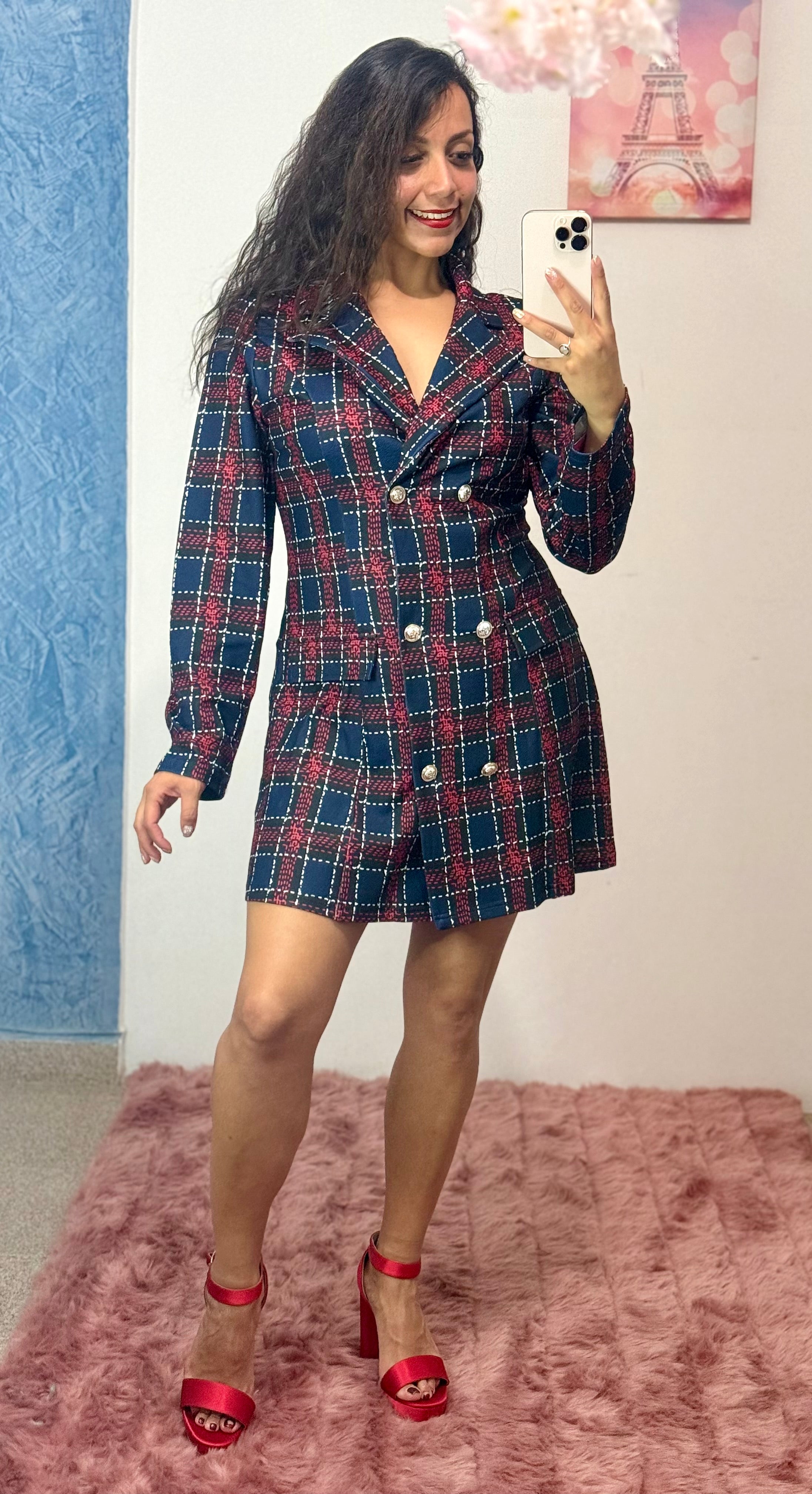 Vestido corto, blazer dress a cuadros