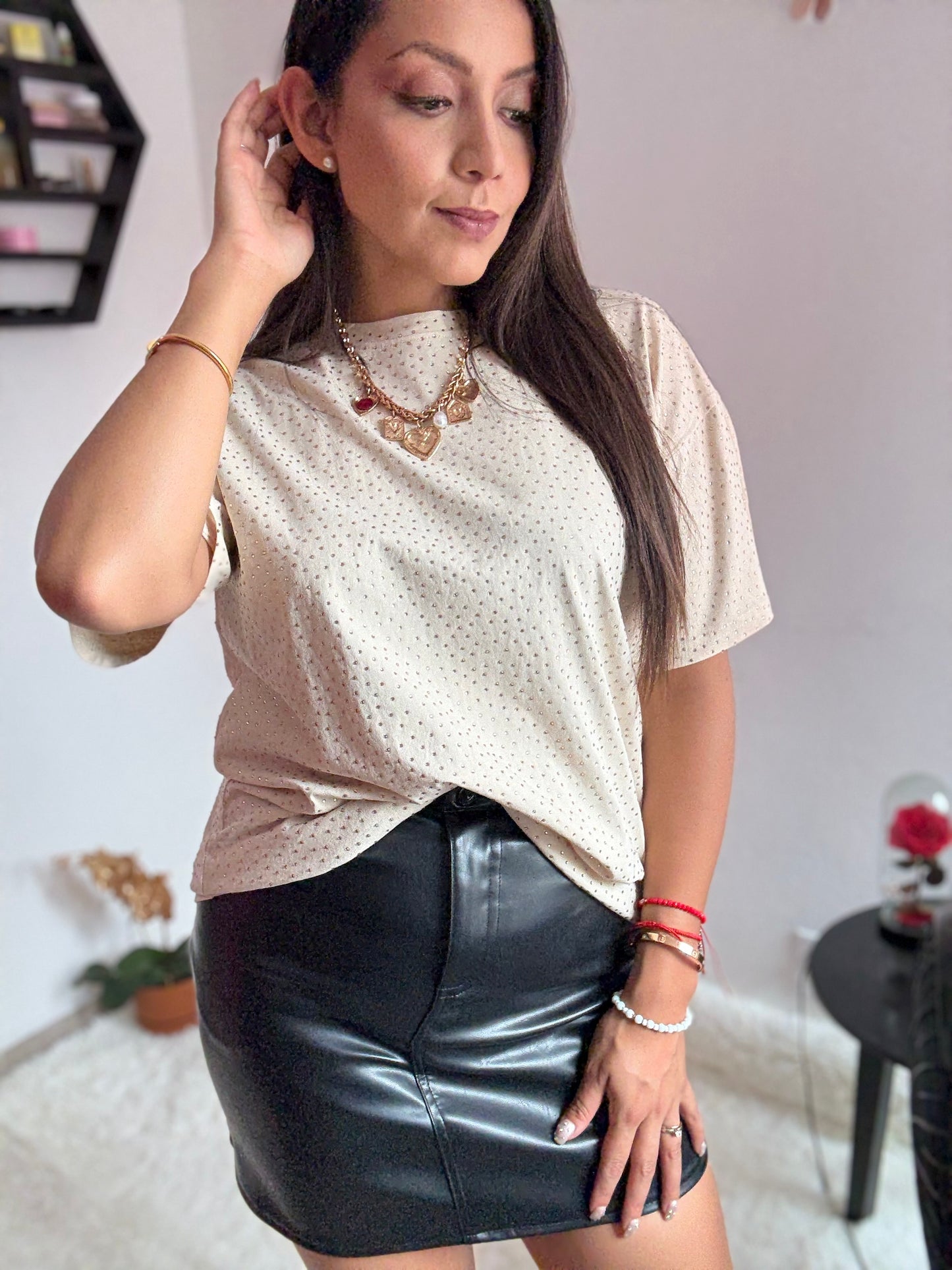 Playera oversize con brillos