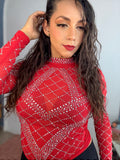 Blusa manga larga mesh con pedrería
