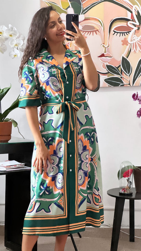 Vestido largo manga corta