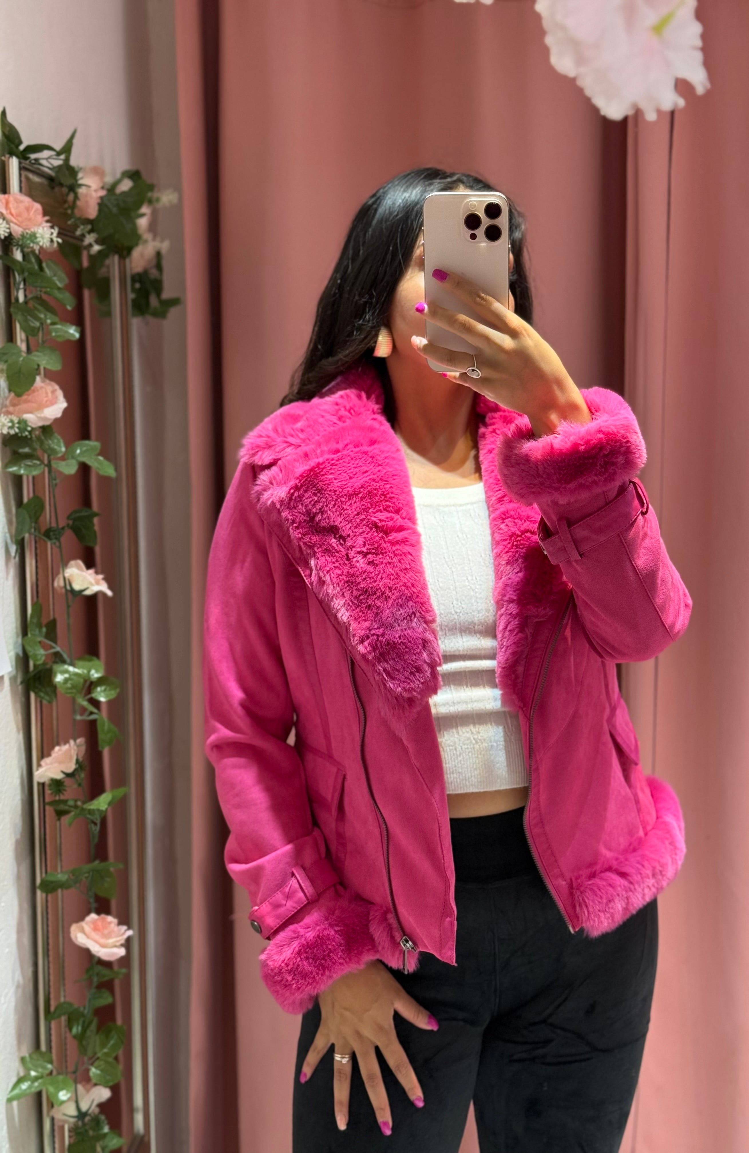 Chamarra Rosa con peluche