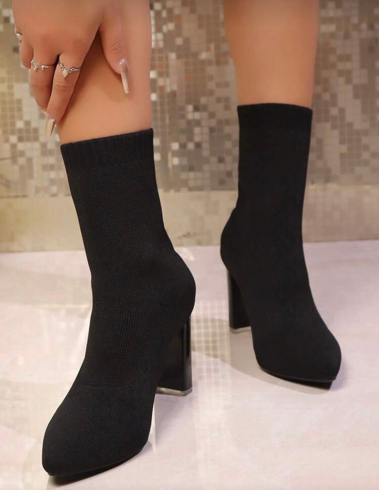 Botines de calcetín tacón alto con transparente 303