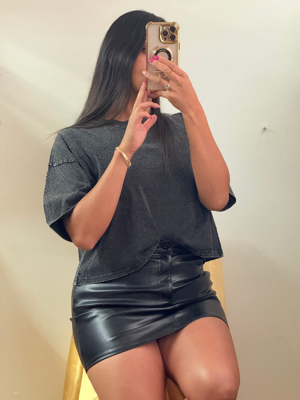 Playera corta oversize brillos