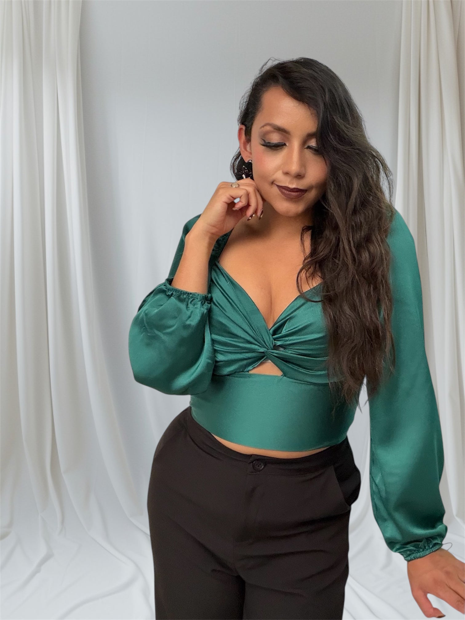 Blusa satín con cintas