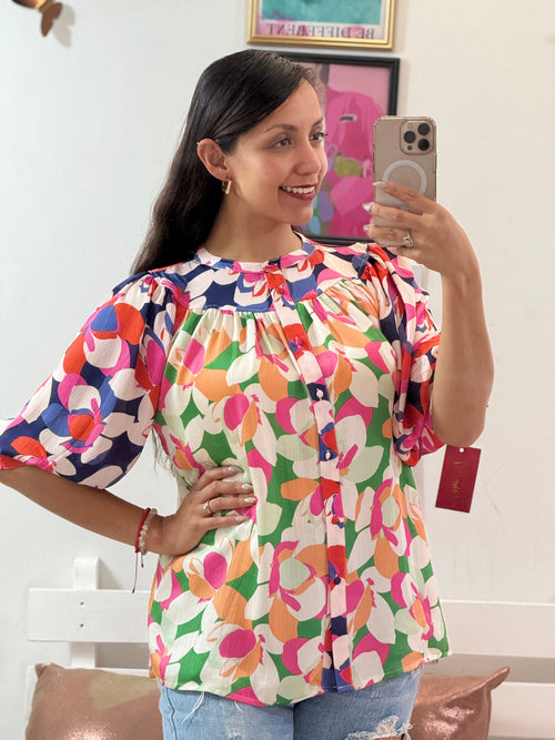 Blusa de colores manga 3/4 de cuello redondo