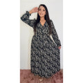 Vestido largo de manga larga con cinta en cintura