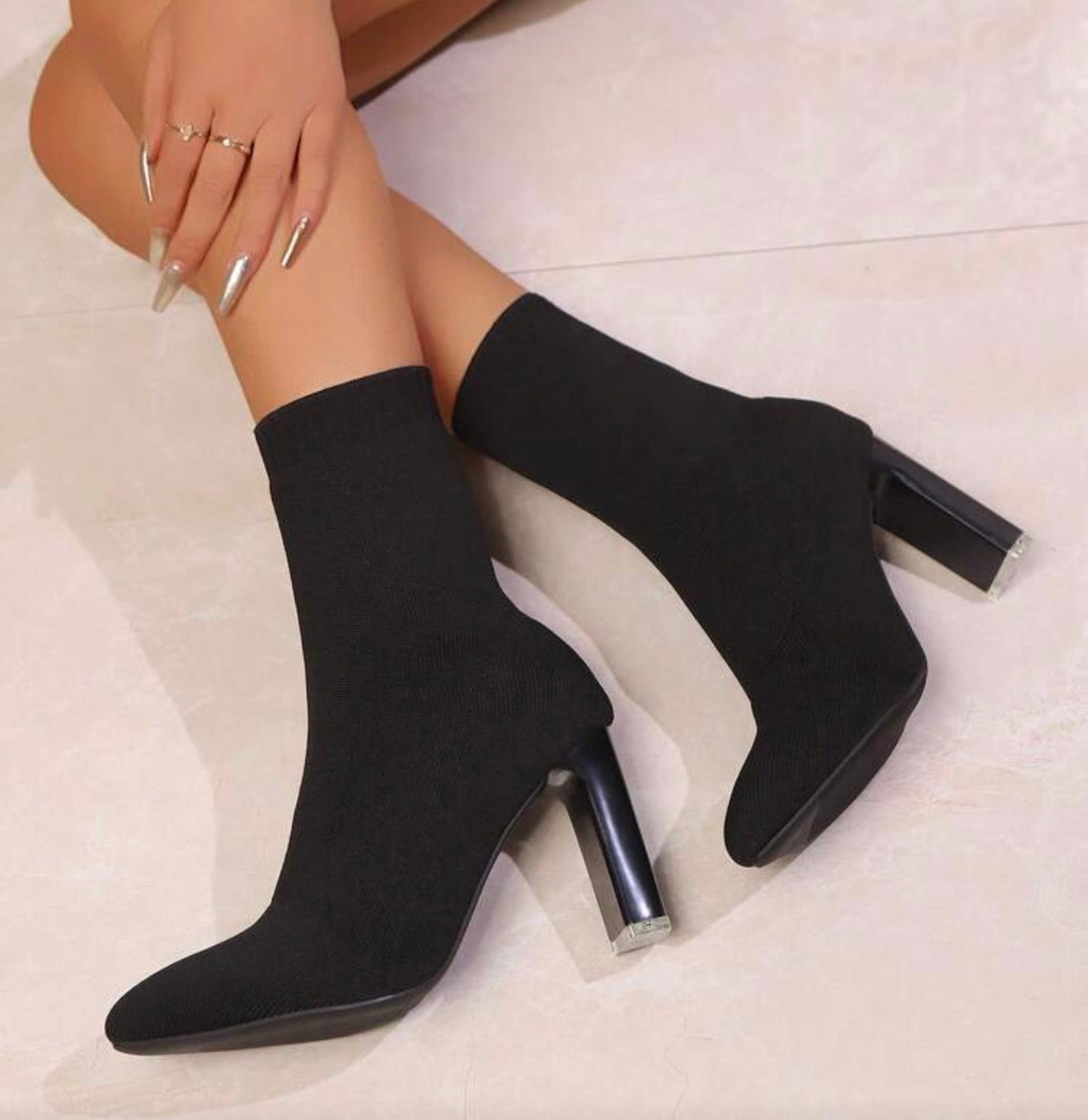 Botines de calcetín tacón alto con transparente 303