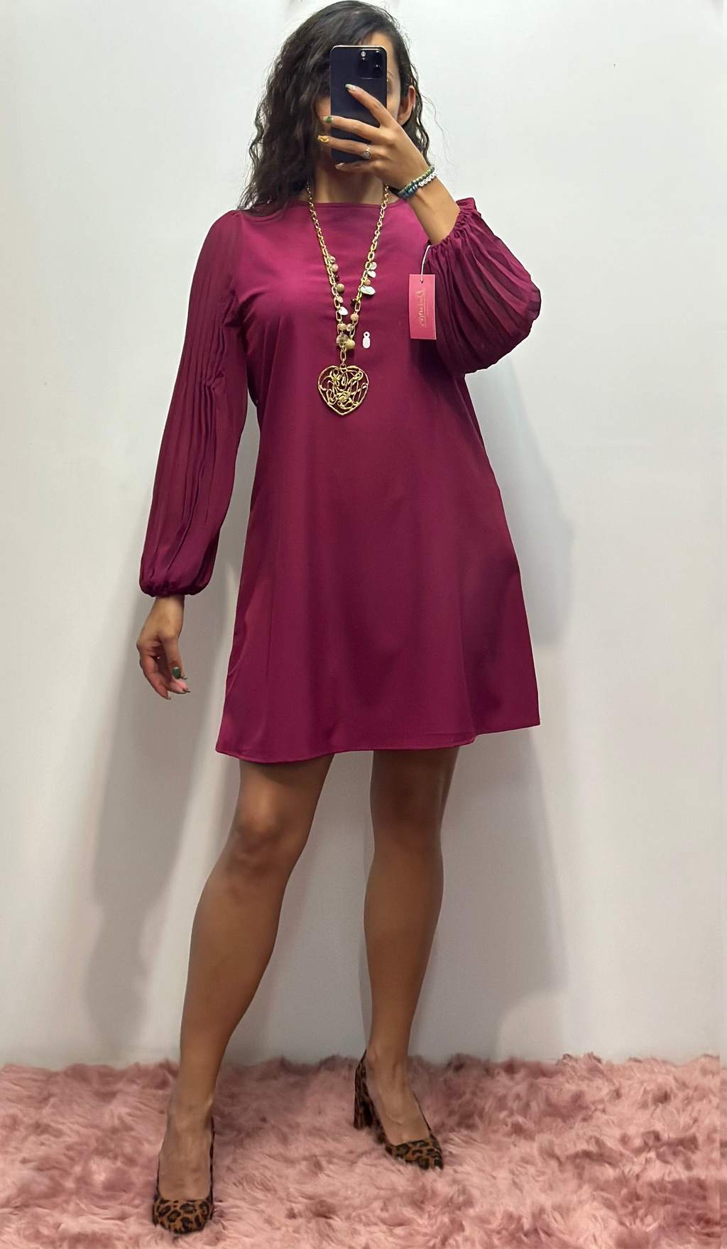 Vestido corte A manga tableada