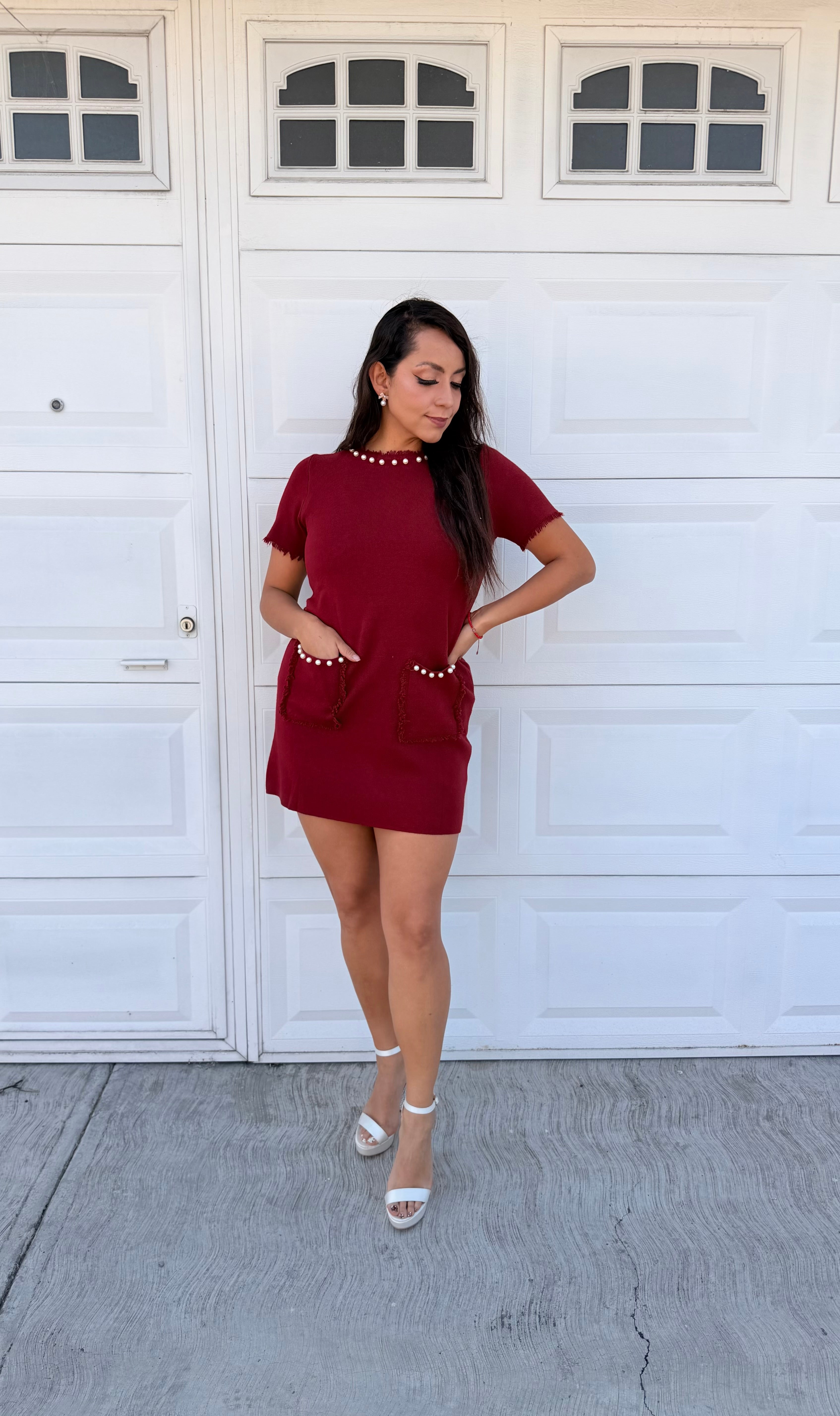 Vestido de punto con perlas