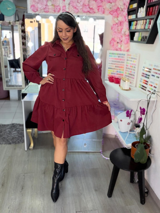 Vestido vino botones negros