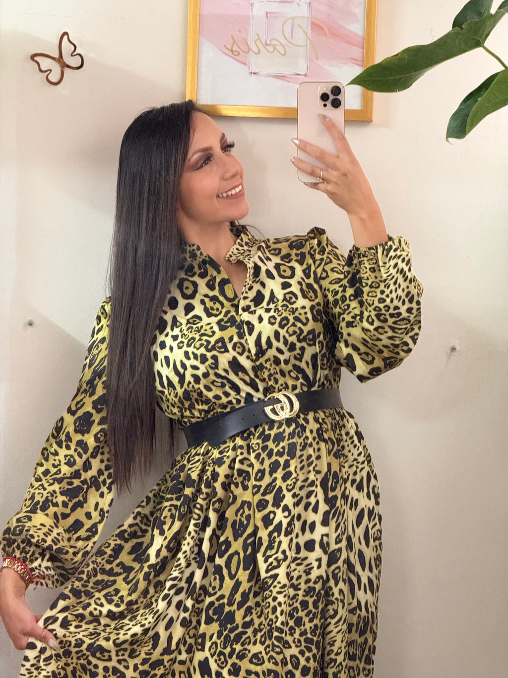 Vestido largo corte A animal print