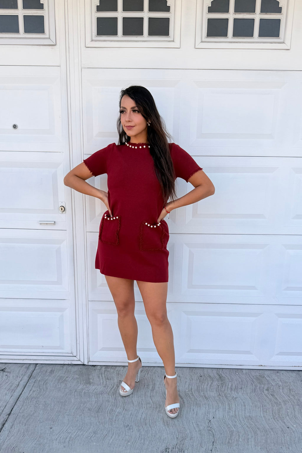 Vestido de punto con perlas