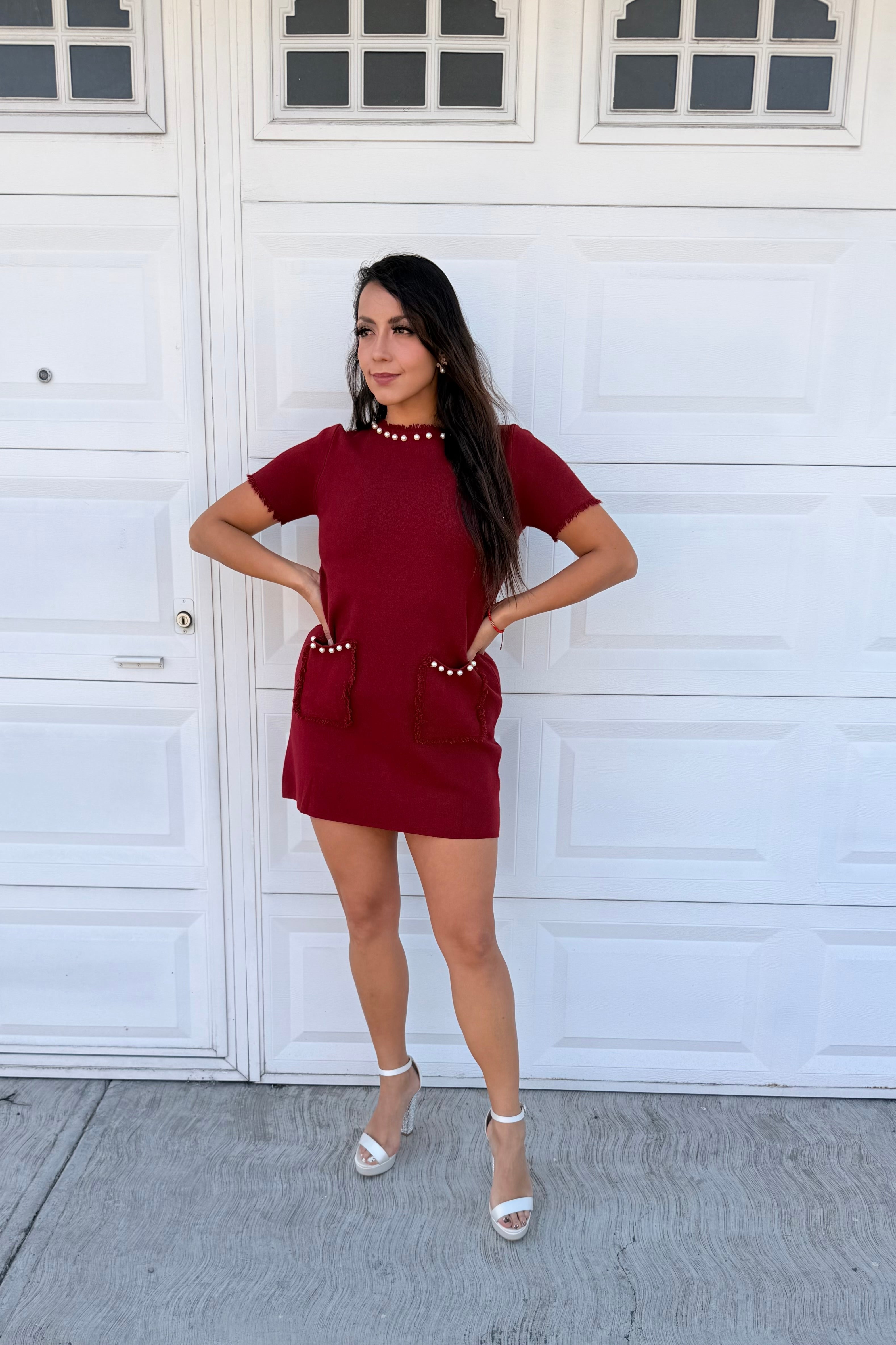 Vestido de punto con perlas