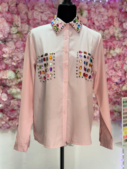 Blusa en tejido de pedreria