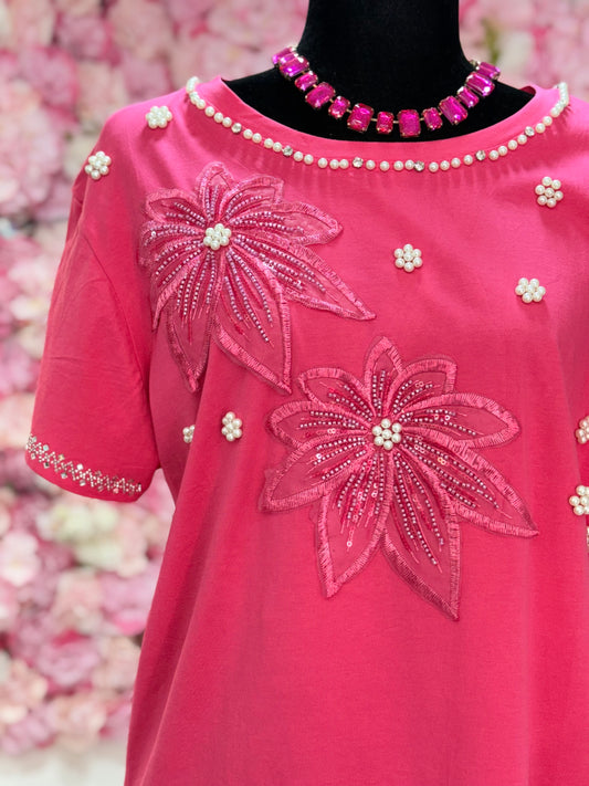 Blusa con bordado de flores y piedras elegante