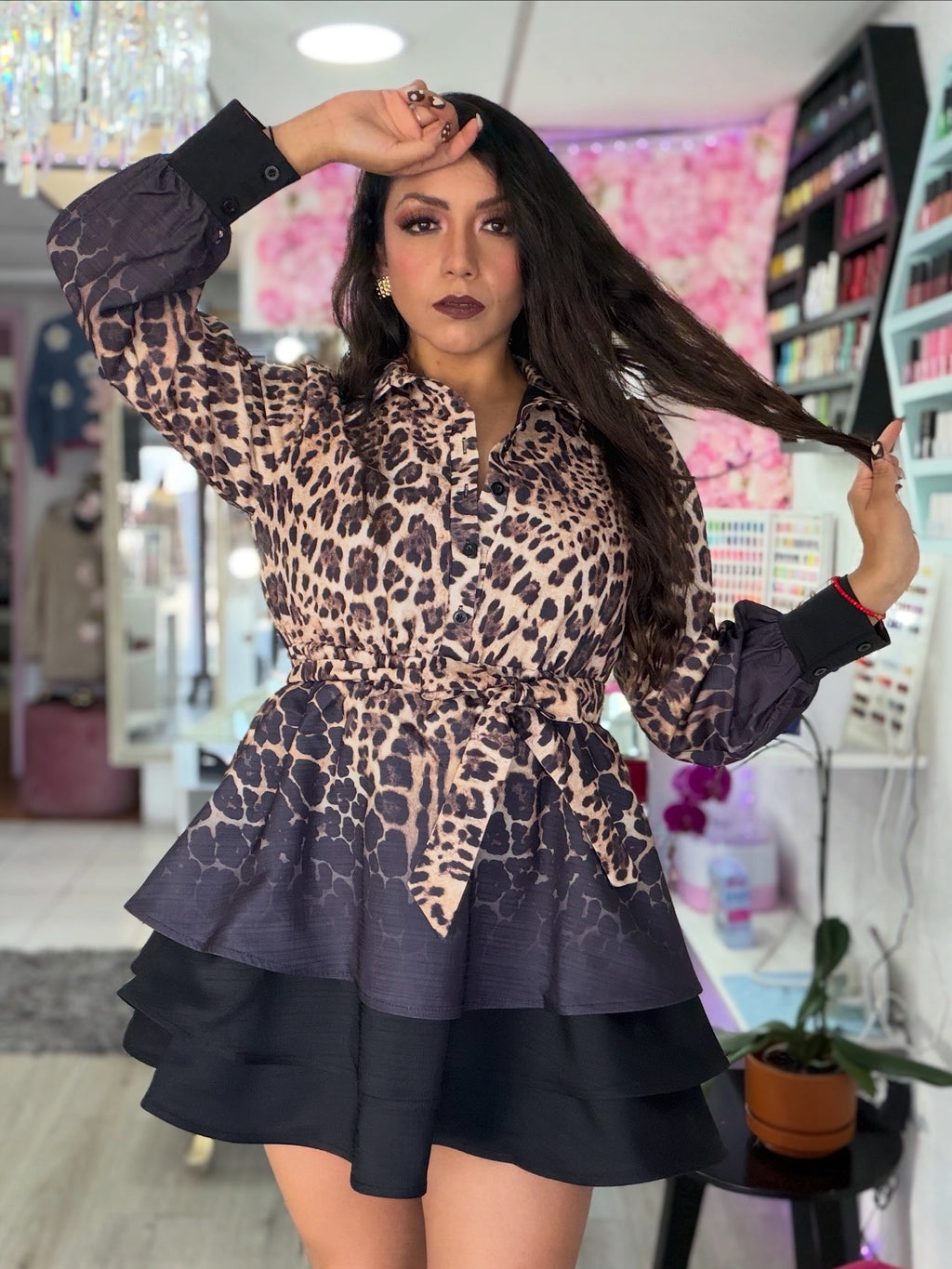 Vestido hermoso animal print con vuelo