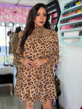 Vestido animal print cuello de resorte