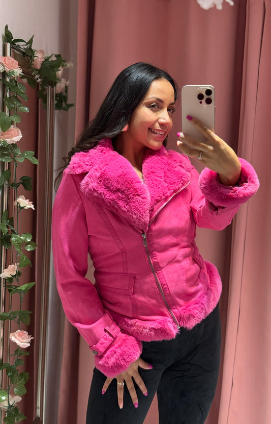 Chamarra Rosa con peluche