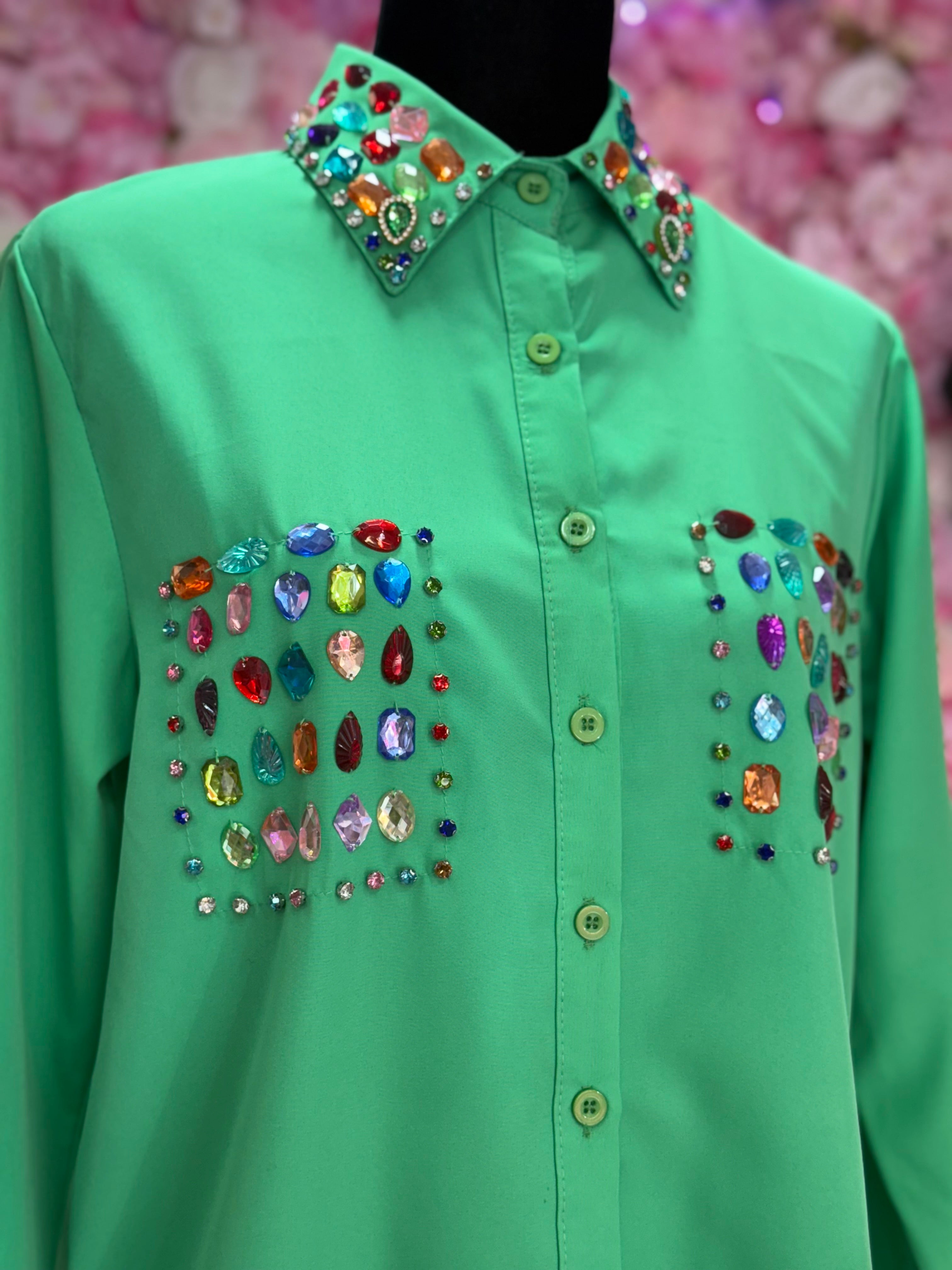 Blusa en tejido de pedreria