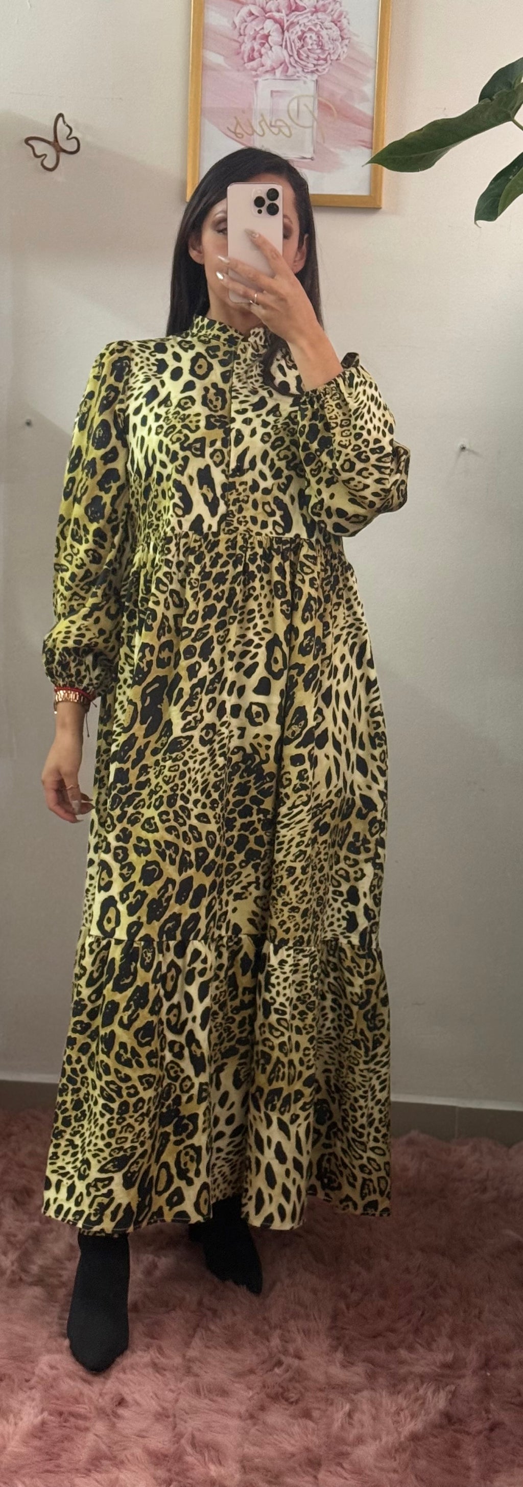 Vestido largo corte A animal print