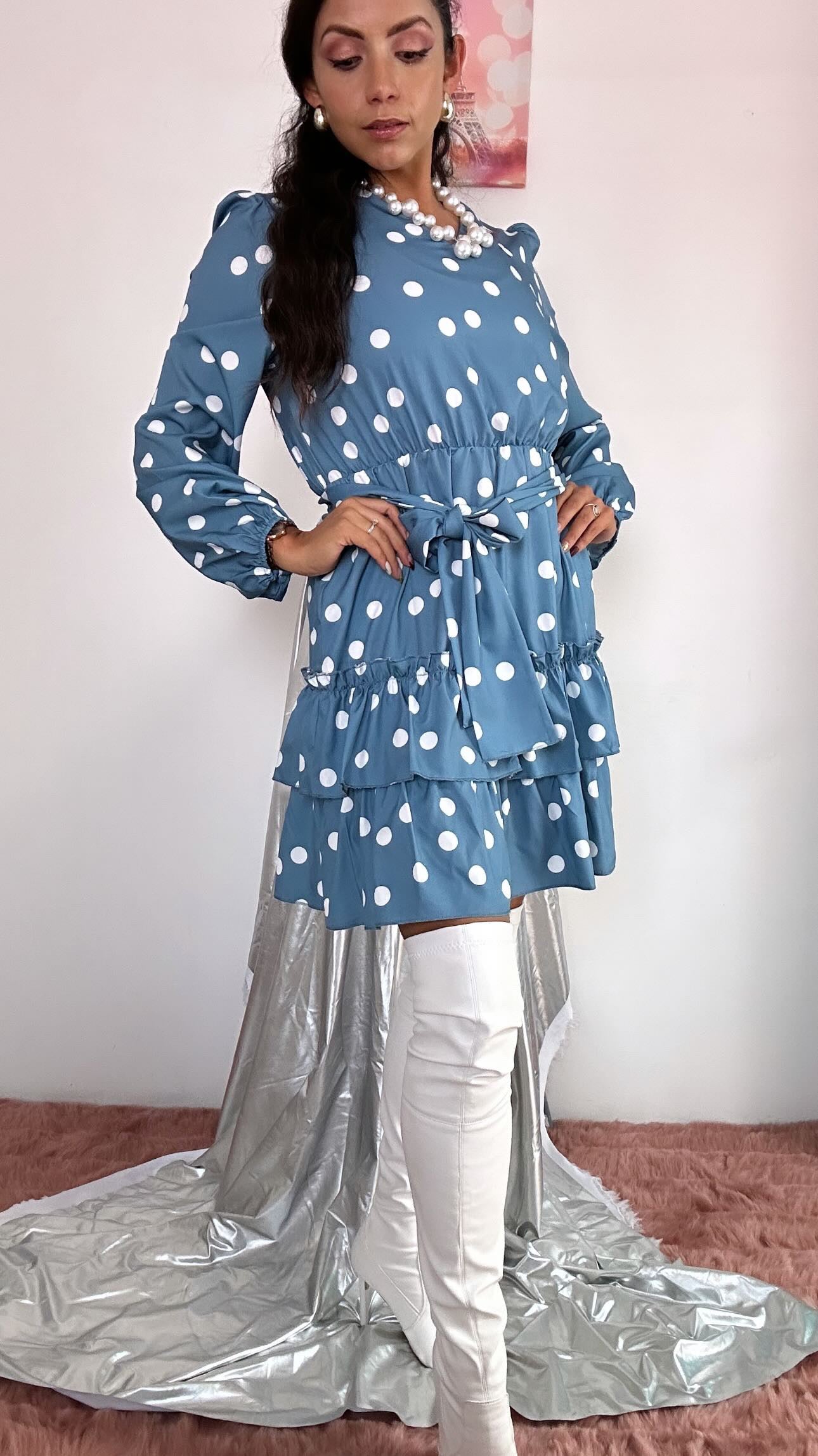 Vestido corto estampado círculos blancos