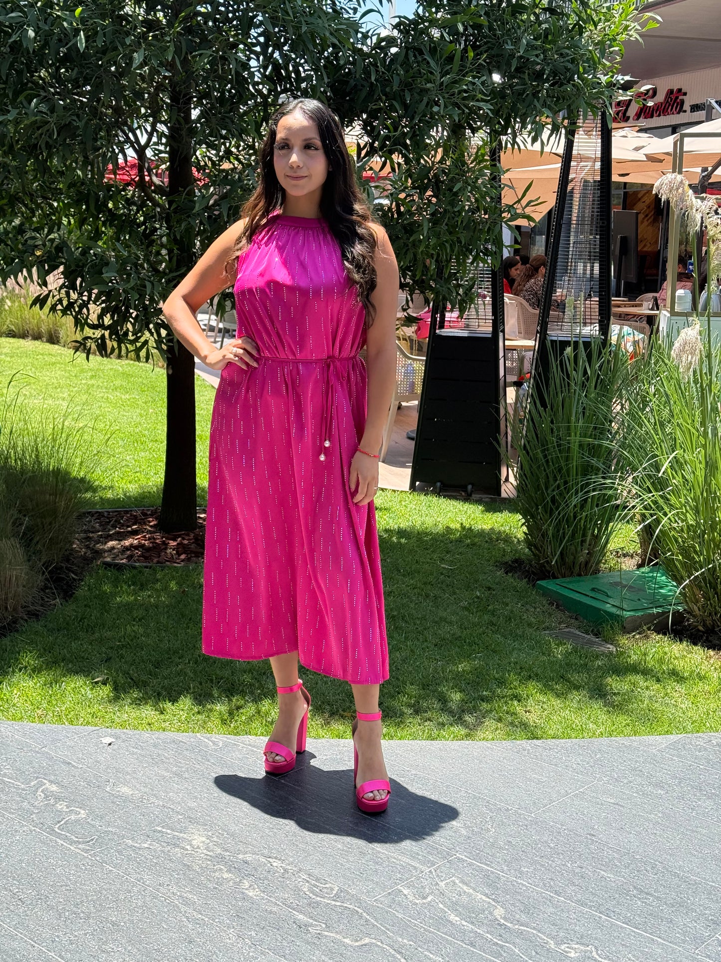 Vestido Satín brillos 3/4