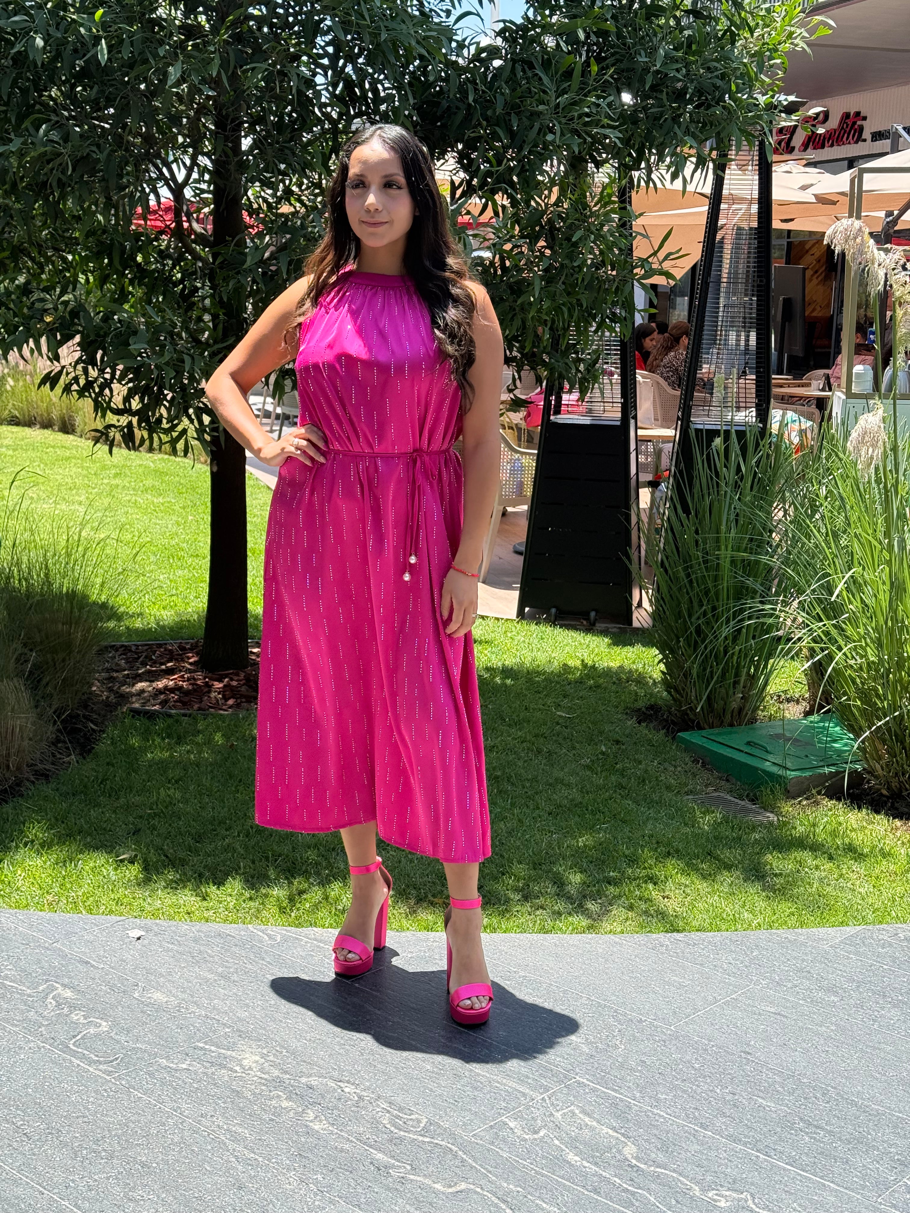 Vestido Satín brillos 3/4