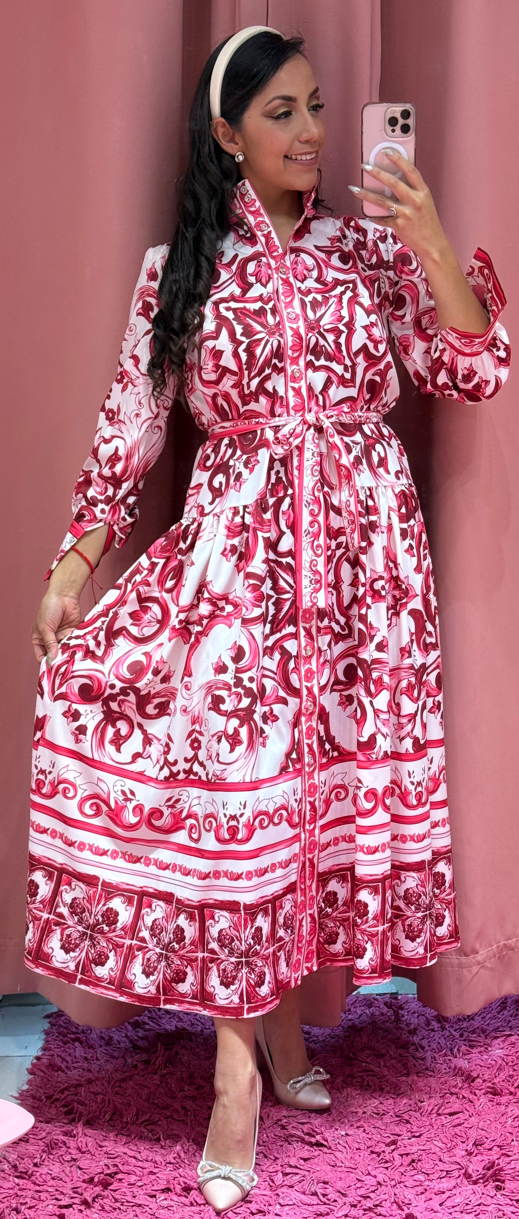 Vestido largo manga larga estampado dolce