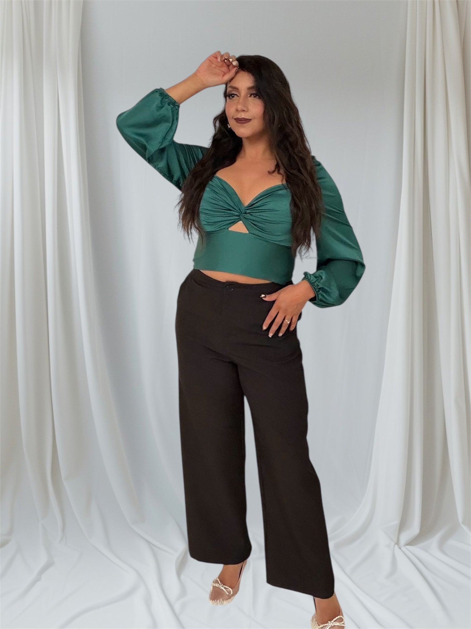 Blusa satín con cintas