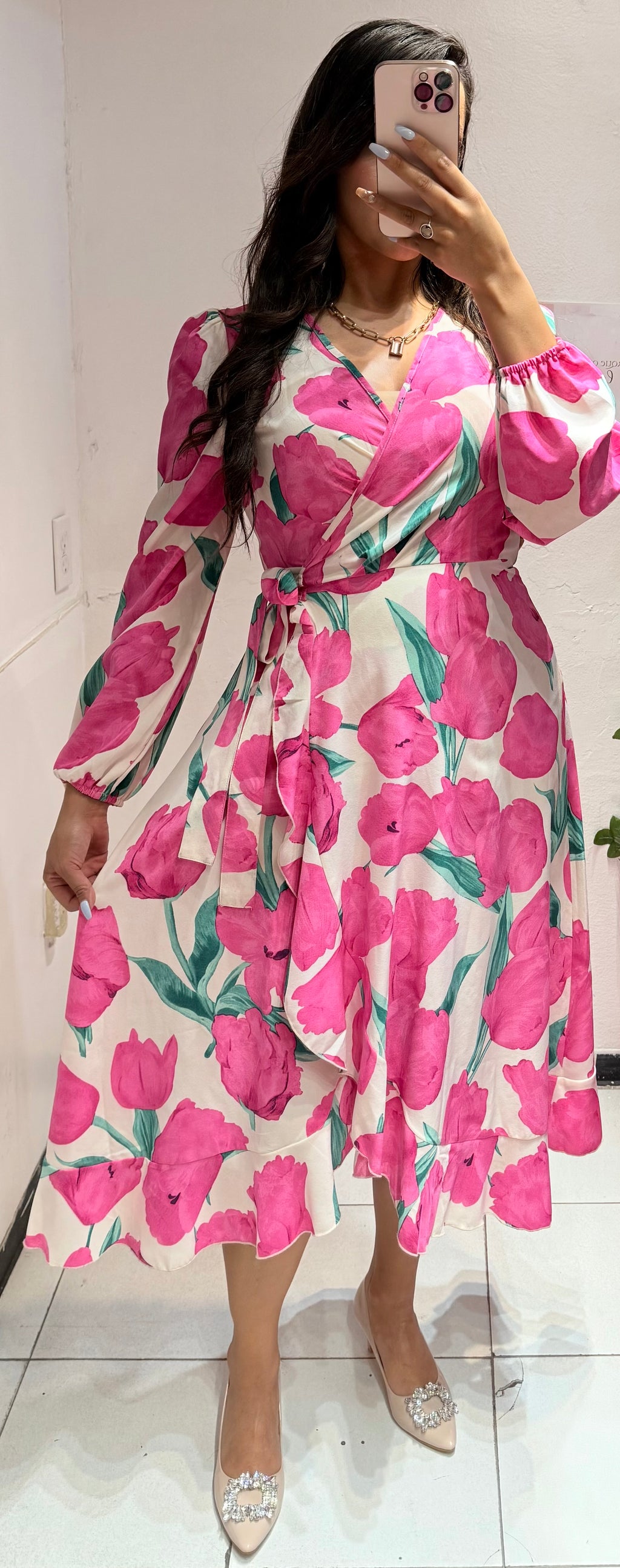 Clasi Vestido largo cruzado con estampado floral para mujer