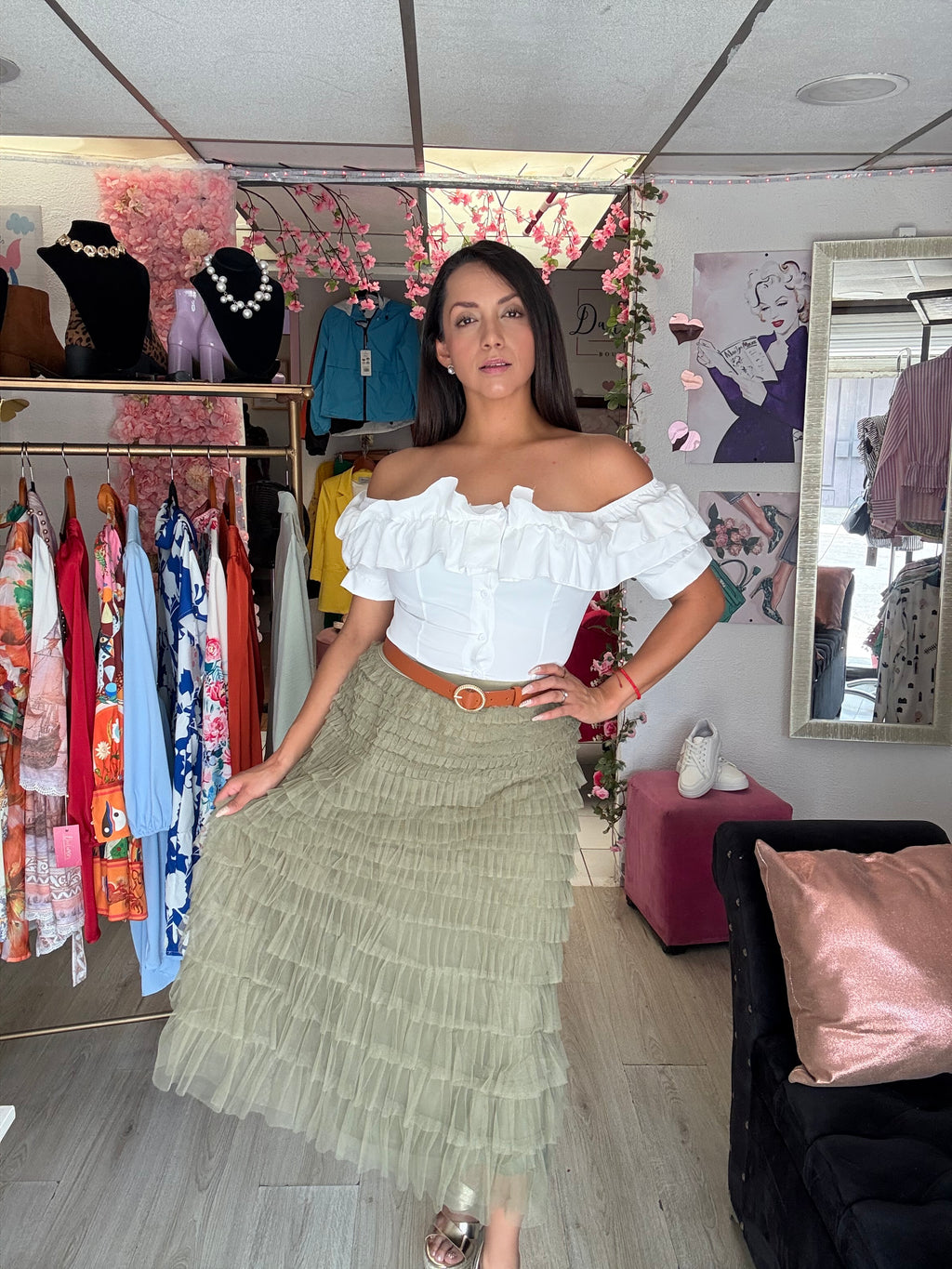 Blusa de manga corta con hombros descubierto