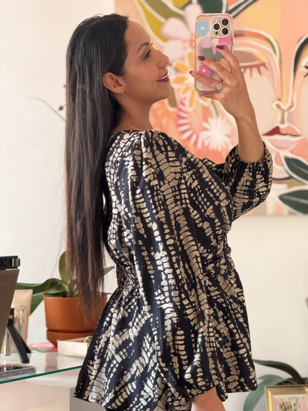 Blusa corte peplum estampada manga larga