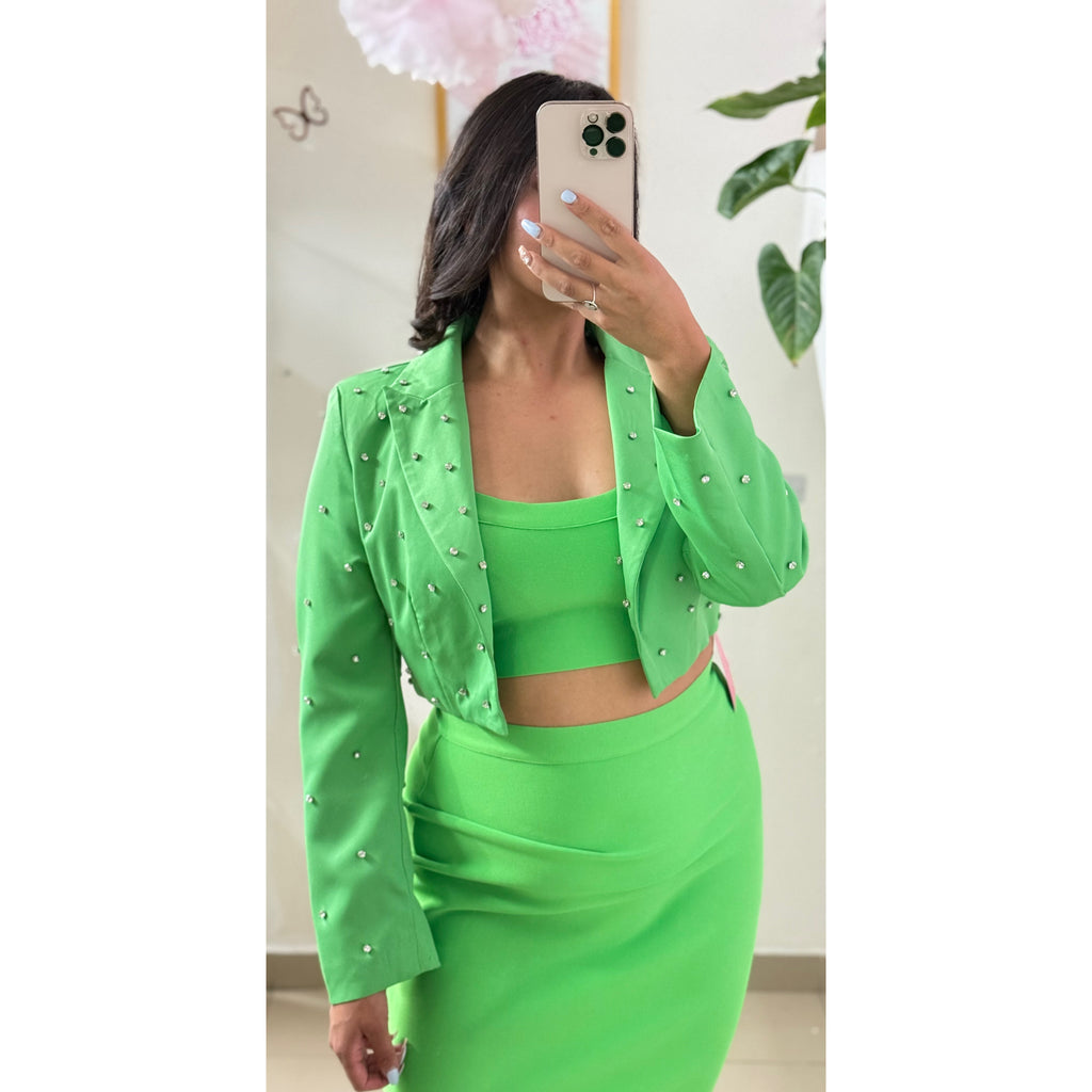 Blazer corto manga larga con pedrería