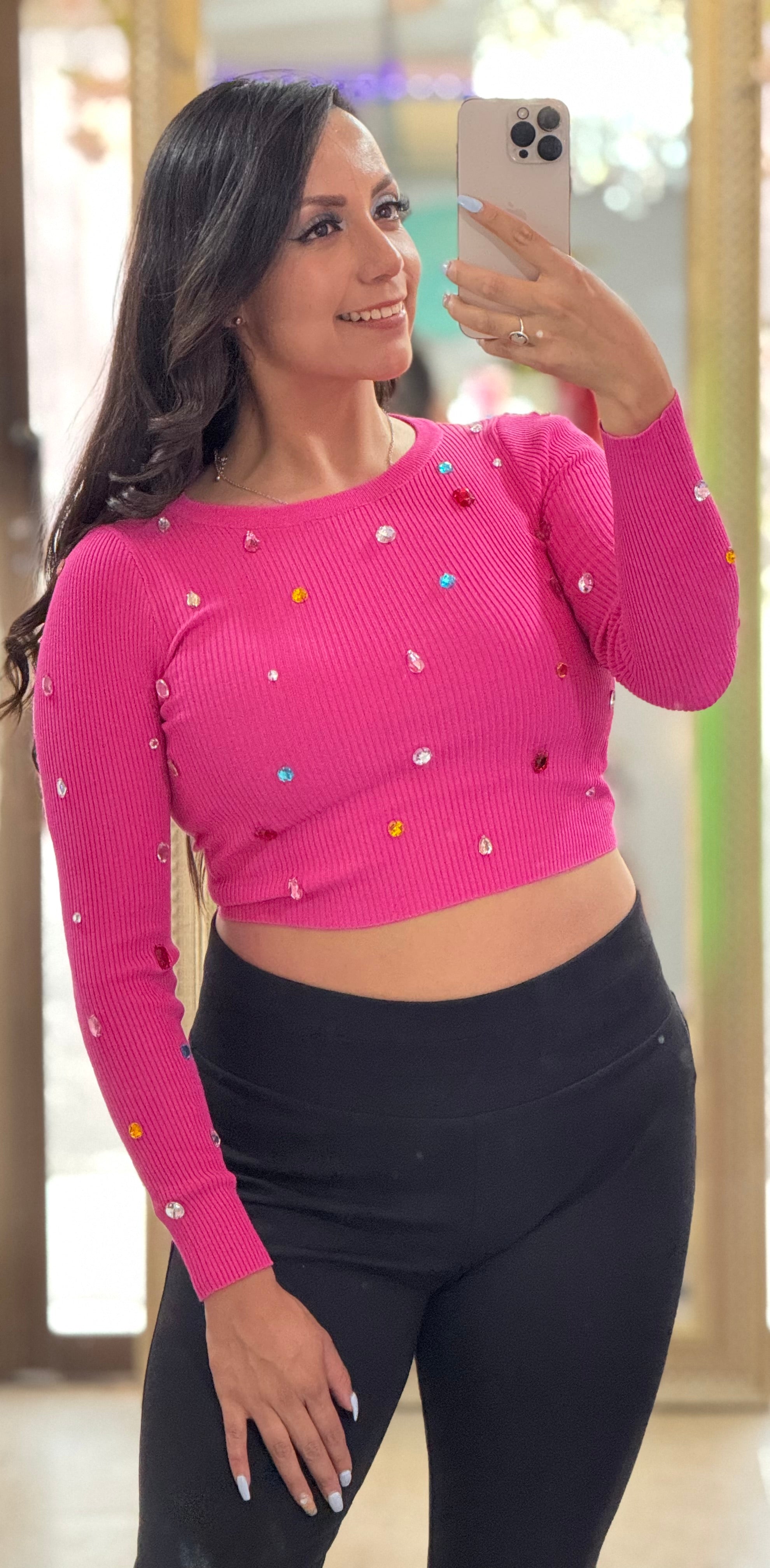 Blusa manga larga con pedrería