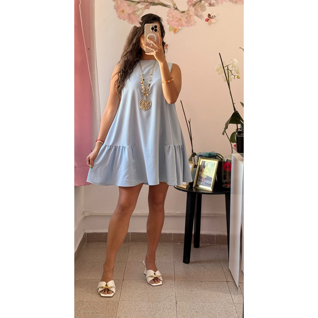 Vestido corto sin manga corte A con vuelo