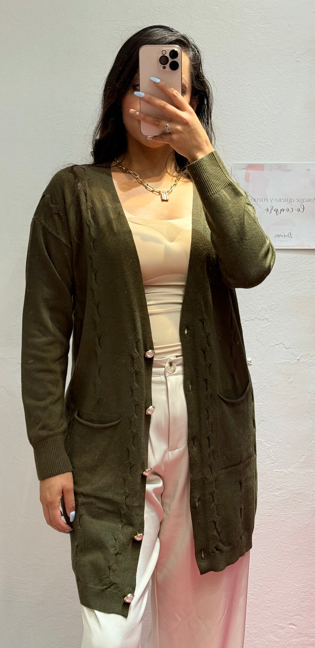 Suéter largo casual mujer con botones