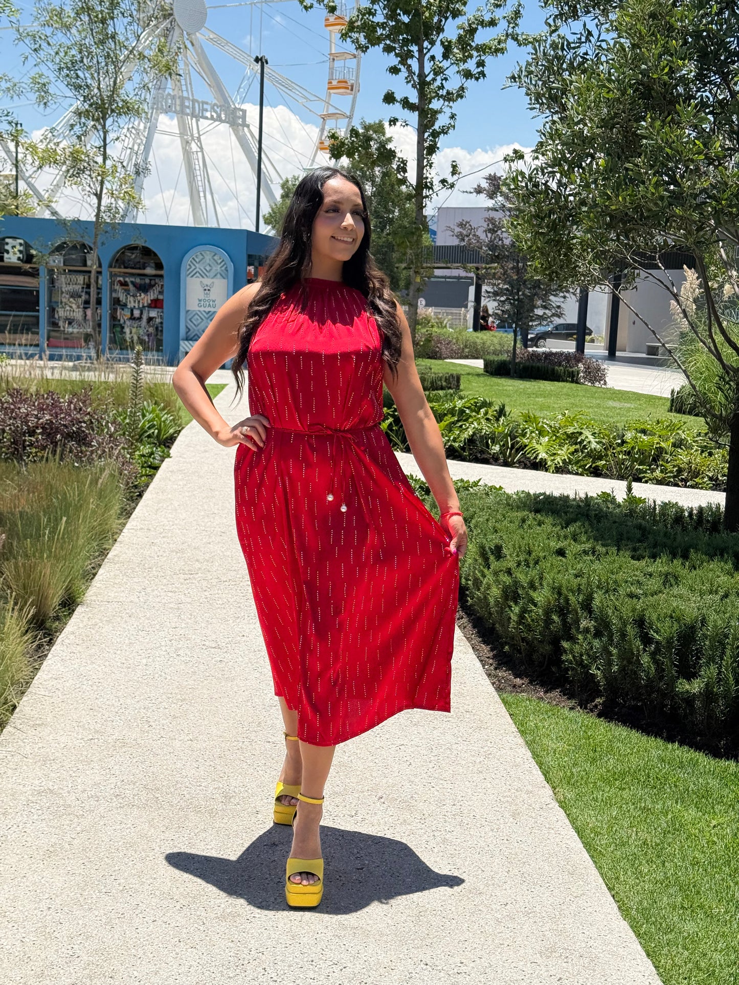 Vestido Satín brillos 3/4