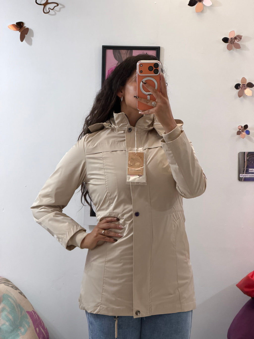 Rompe vientos con gorro, forro de líneas verticales