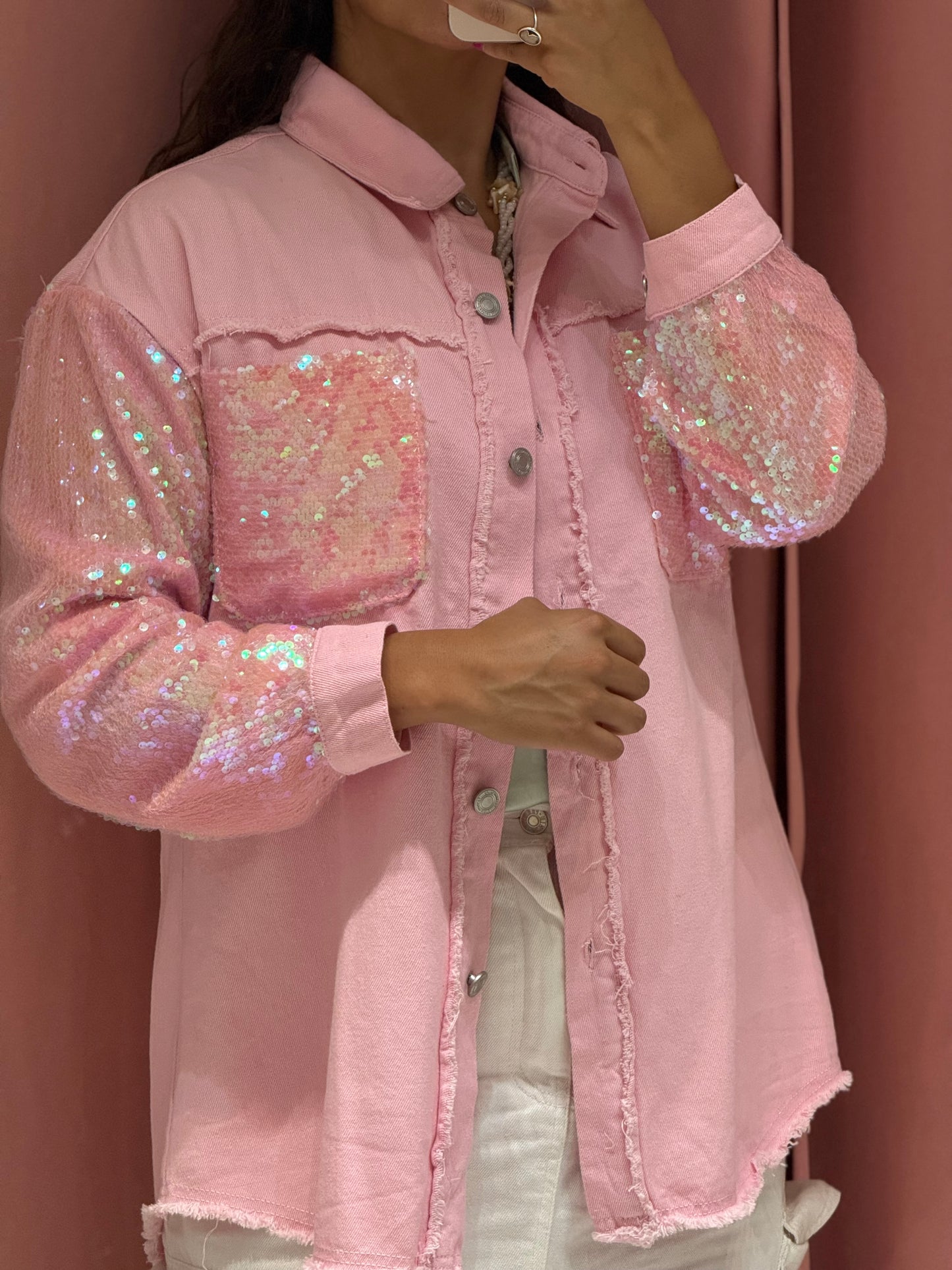 Chamarra mezclilla con lentejuela