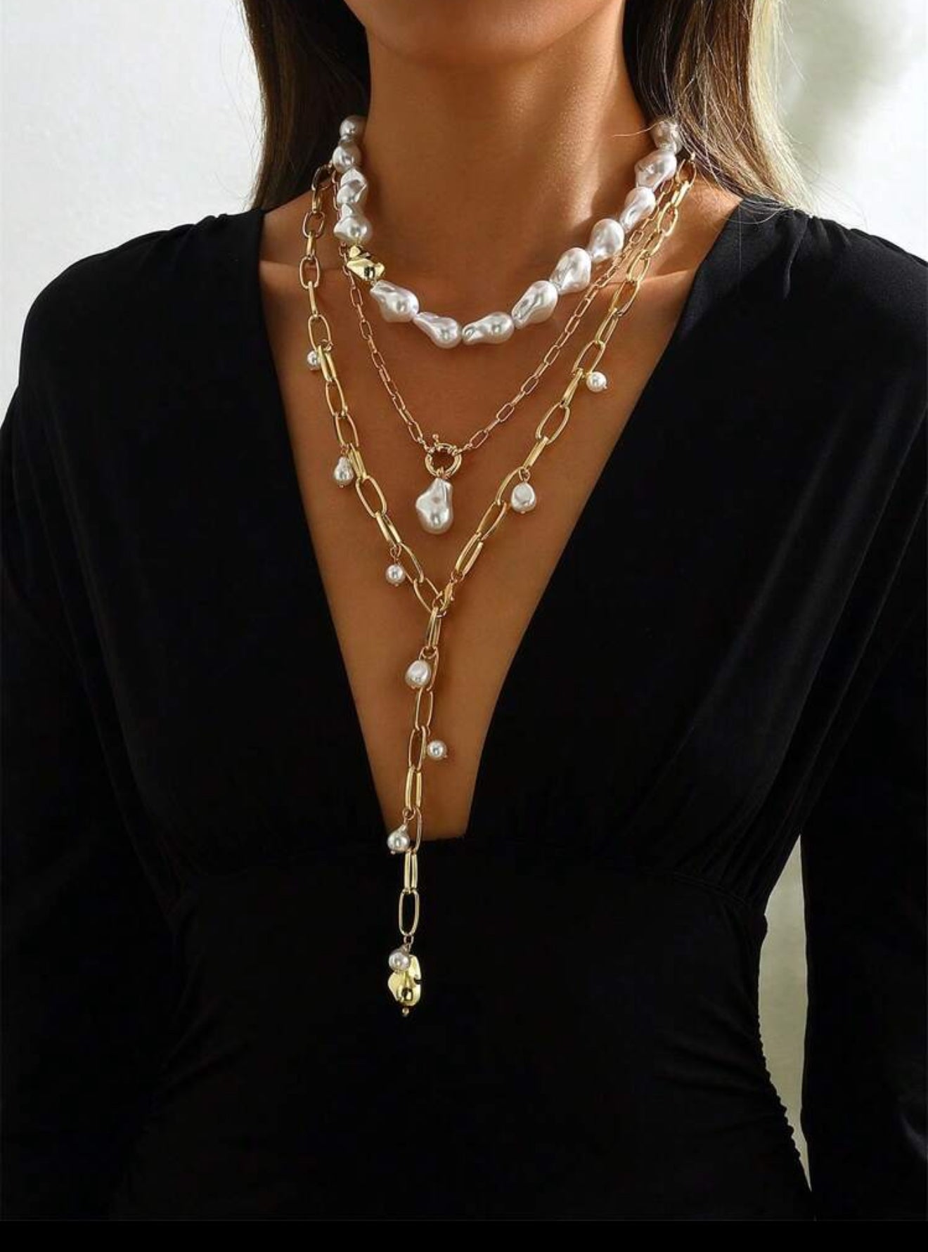 Collar perlas plateado