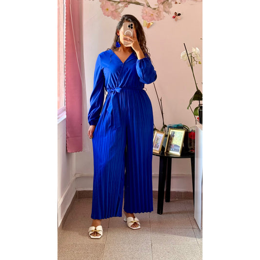 Palazzo azul rey manga larga con cinta en cintura