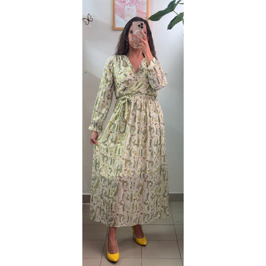 Vestido largo cuello v manga larga con estampado floral